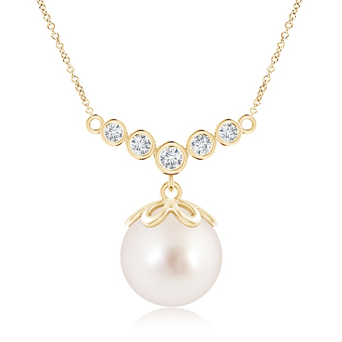 10mm AAAA South Sea Pearl Necklace with Graduated Diamonds in Yellow Gold