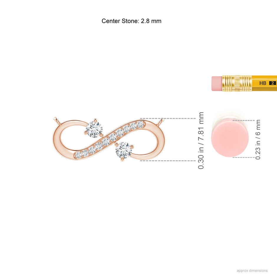 2.8mm GVS2 Sideways Infinity Two Stone Diamond Necklace in Rose Gold ruler