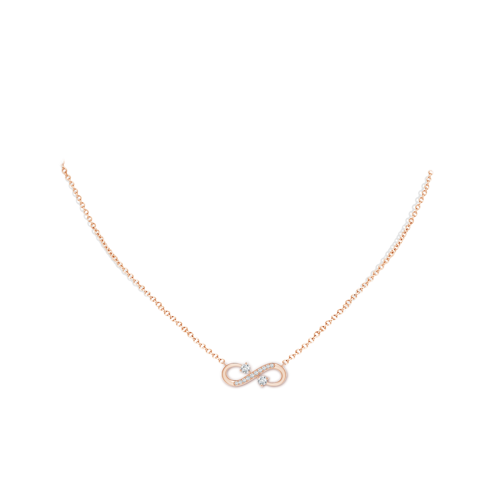 2.8mm GVS2 Sideways Infinity Two Stone Diamond Necklace in Rose Gold Body-Neck