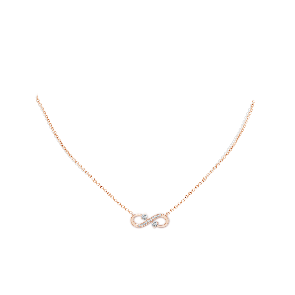 2.8mm GVS2 Sideways Infinity Two Stone Diamond Necklace in Rose Gold body-neck