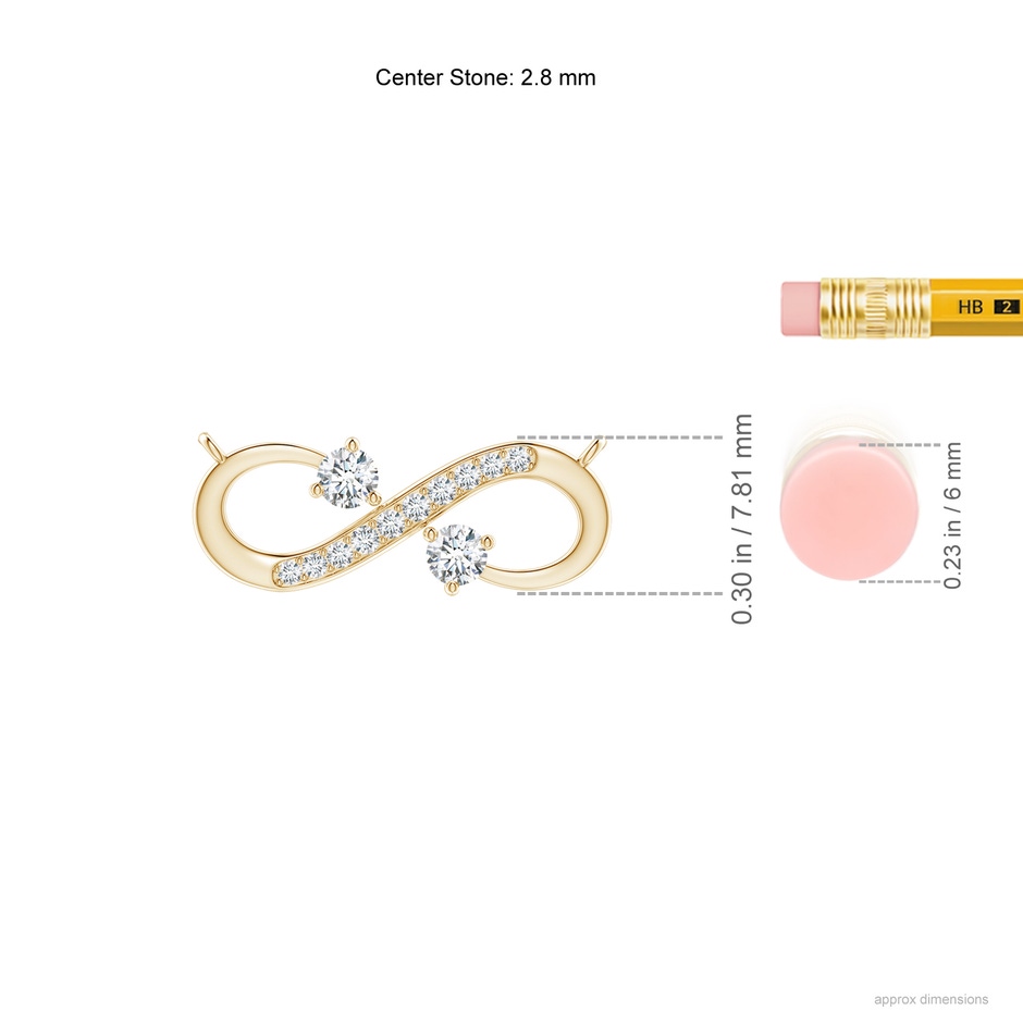 2.8mm GVS2 Sideways Infinity Two Stone Diamond Necklace in Yellow Gold ruler