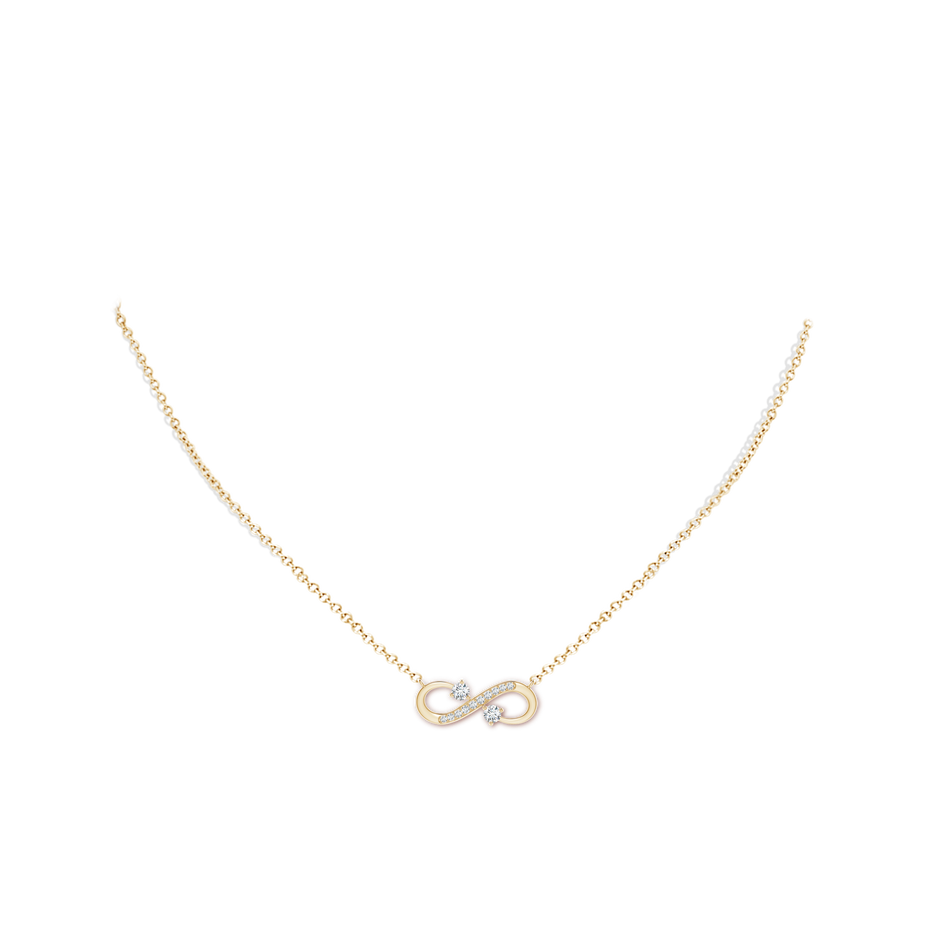 2.8mm GVS2 Sideways Infinity Two Stone Diamond Necklace in Yellow Gold body-neck