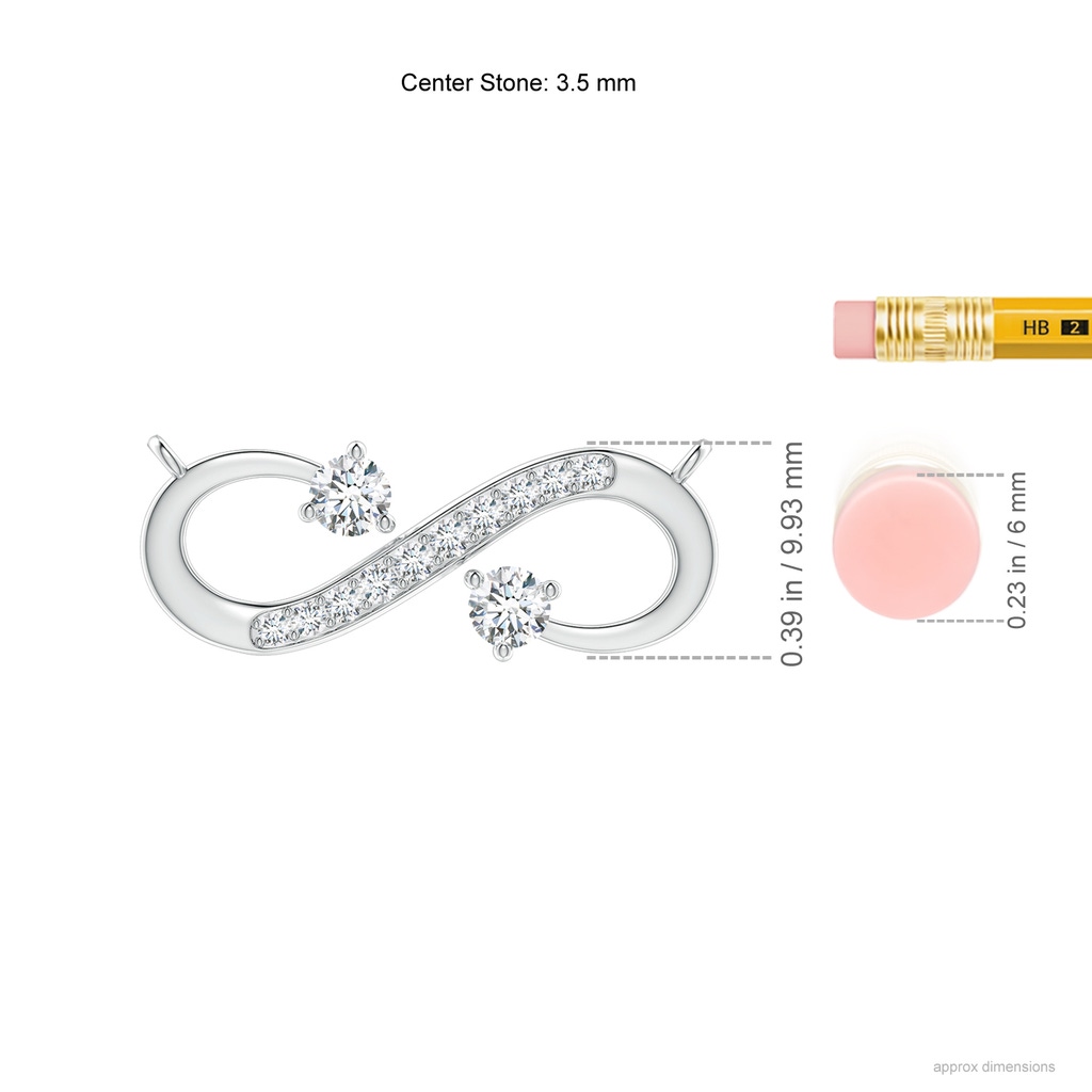 3.5mm GVS2 Sideways Infinity Two Stone Diamond Necklace in P950 Platinum Ruler