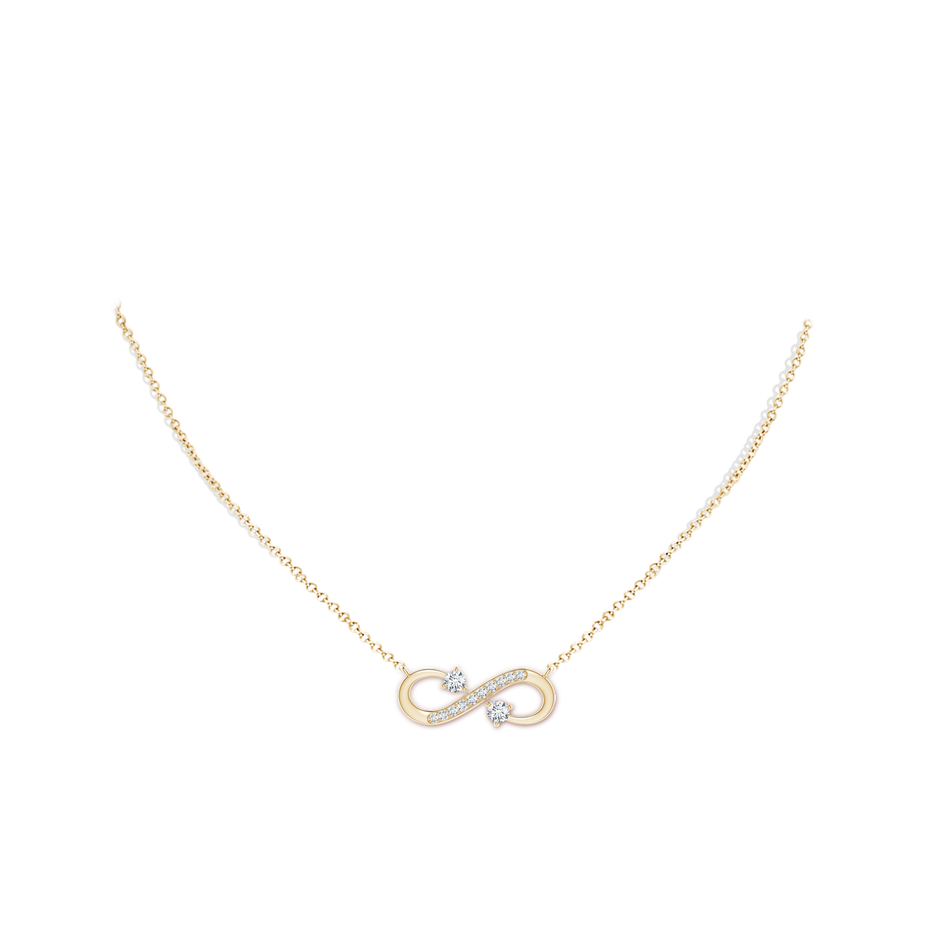 3.5mm GVS2 Sideways Infinity Two Stone Diamond Necklace in Yellow Gold body-neck