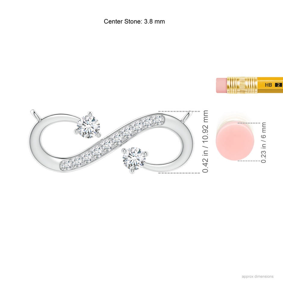 3.8mm GVS2 Sideways Infinity Two Stone Diamond Necklace in P950 Platinum ruler