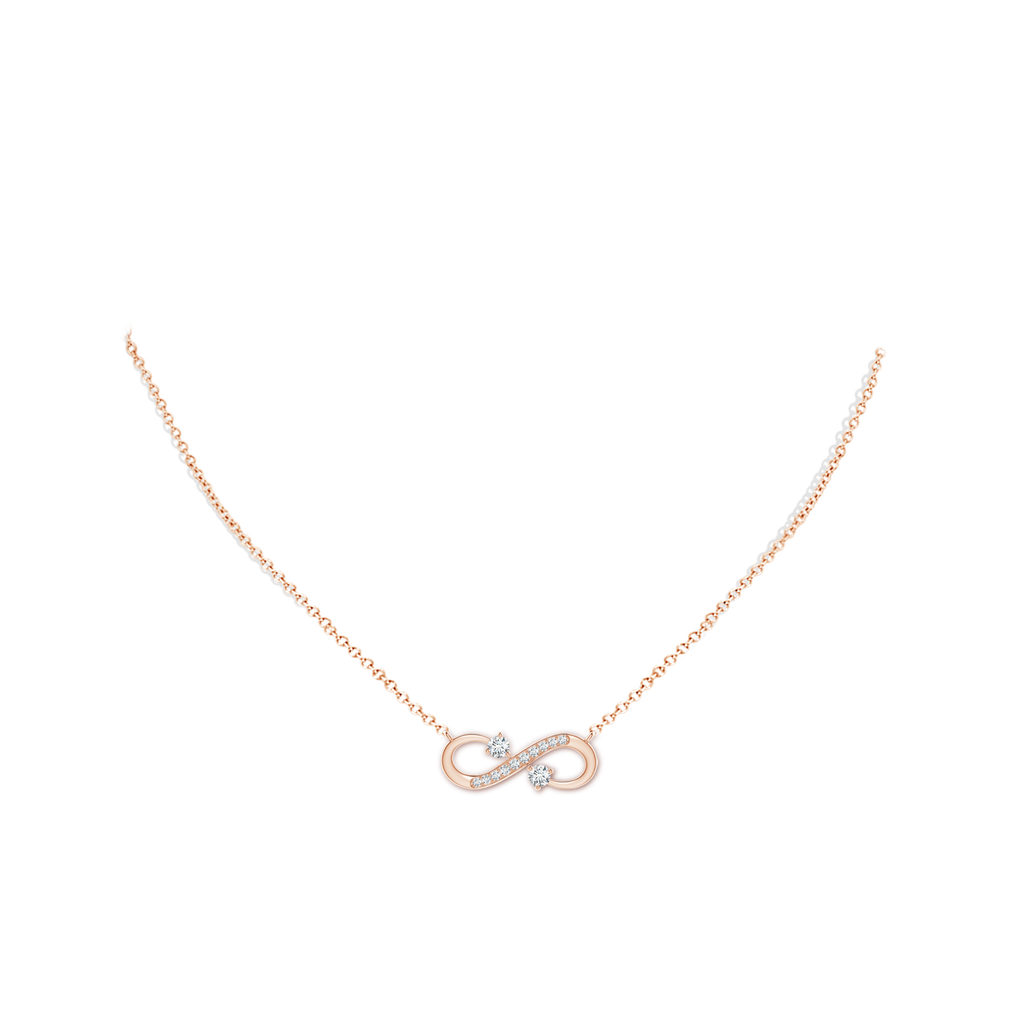 3mm GVS2 Sideways Infinity Two Stone Diamond Necklace in Rose Gold Body-Neck
