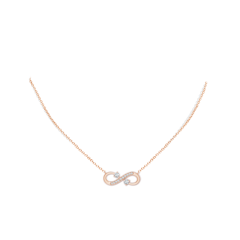 3mm GVS2 Sideways Infinity Two Stone Diamond Necklace in Rose Gold body-neck