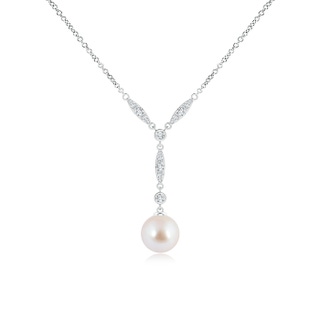 8mm AAA Japanese Akoya Pearl Lariat Style Necklace with Diamonds in White Gold