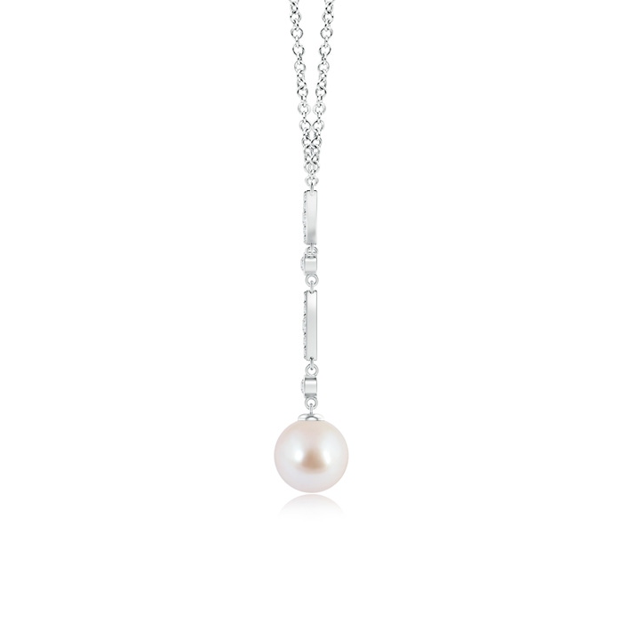 8mm AAA Japanese Akoya Pearl Lariat Style Necklace with Diamonds in White Gold product image