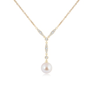 8mm AAA Japanese Akoya Pearl Lariat Style Necklace with Diamonds in Yellow Gold