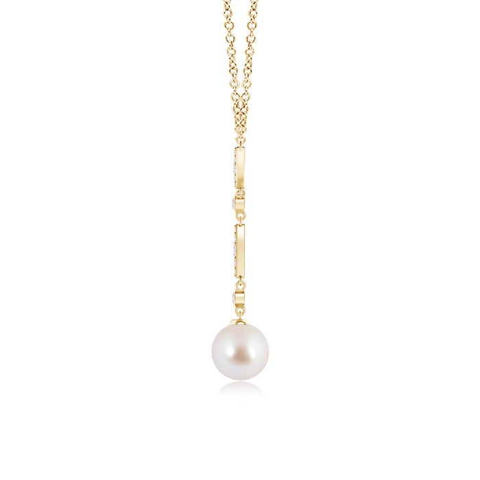 8mm AAA Japanese Akoya Pearl Lariat Style Necklace with Diamonds in Yellow Gold product image