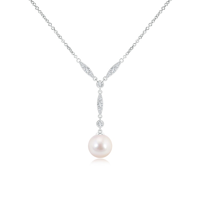 8mm AAAA Japanese Akoya Pearl Lariat Style Necklace with Diamonds in S999 Silver