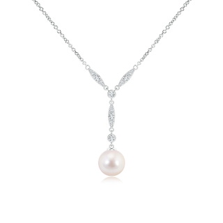 8mm AAAA Japanese Akoya Pearl Lariat Style Necklace with Diamonds in White Gold