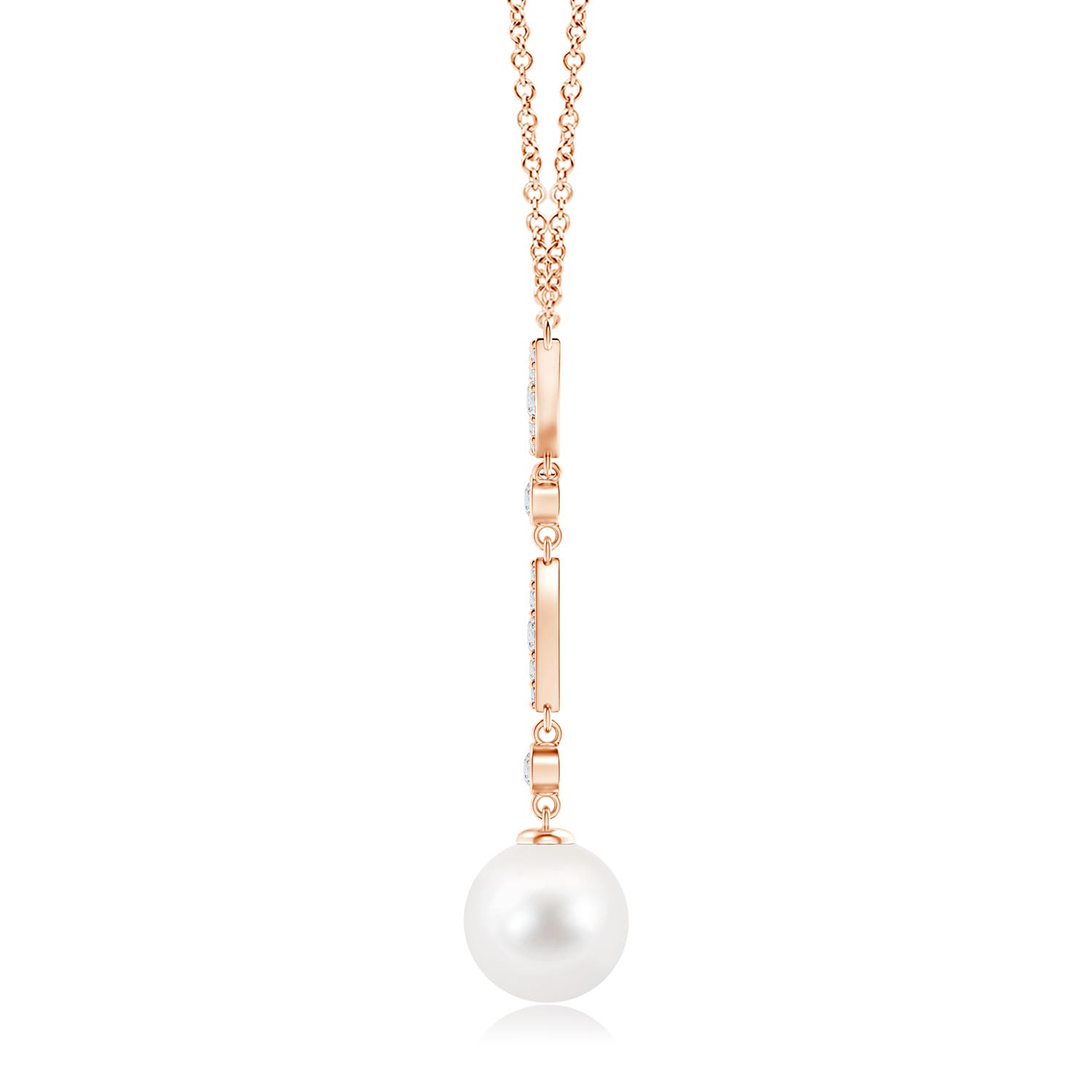 10mm AA Freshwater Pearl Lariat Style Necklace with Diamonds in Rose Gold - side 2