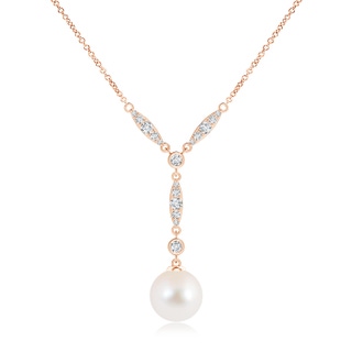 10mm AAA Freshwater Pearl Lariat Style Necklace with Diamonds in 18K Rose Gold