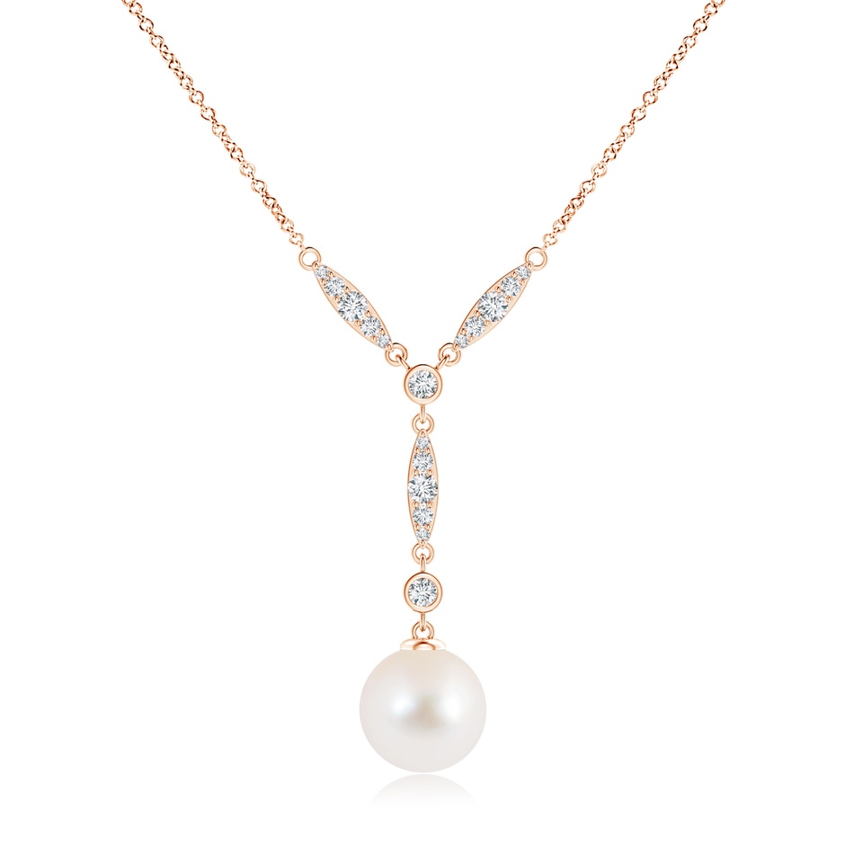 10mm AAA Freshwater Pearl Lariat Style Necklace with Diamonds in 18K Rose Gold 