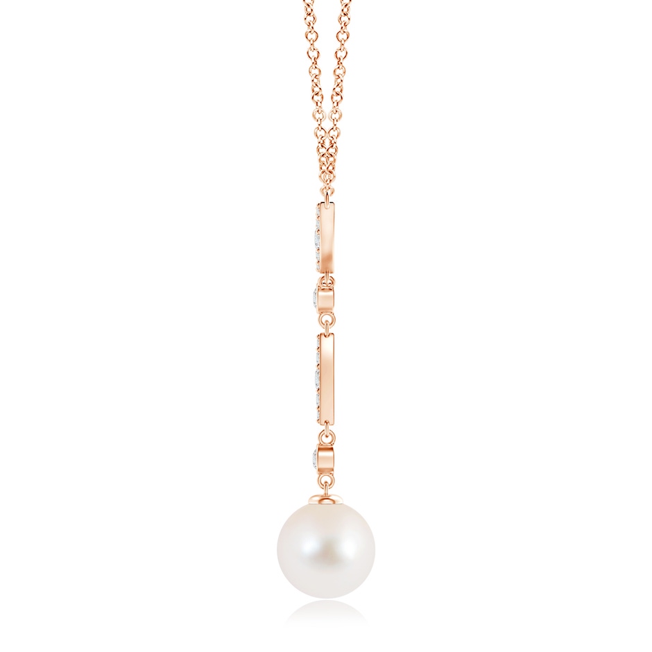 10mm AAA Freshwater Pearl Lariat Style Necklace with Diamonds in 18K Rose Gold side 199