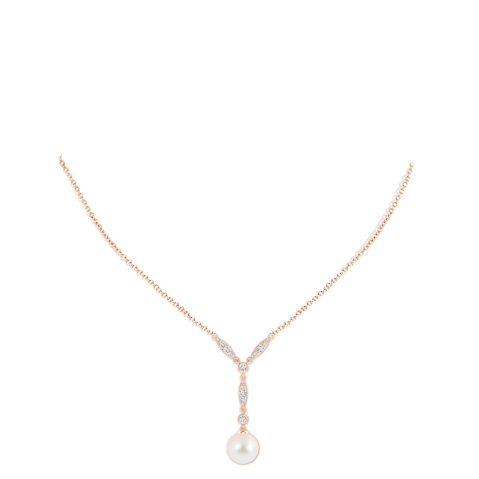 10mm AAA Freshwater Pearl Lariat Style Necklace with Diamonds in 18K Rose Gold pen
