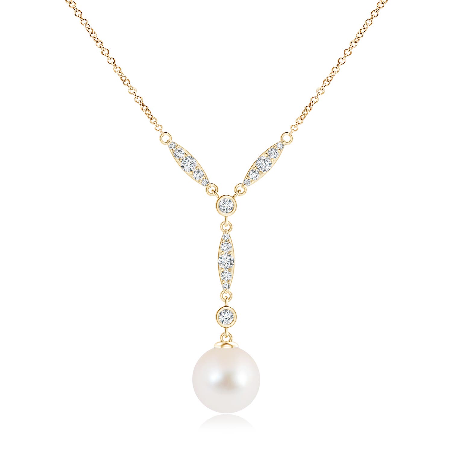 10mm AAA Freshwater Pearl Lariat Style Necklace with Diamonds in 18CT Yellow Gold