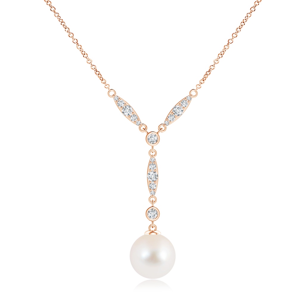 10mm AAA Freshwater Pearl Lariat Style Necklace with Diamonds in Rose Gold