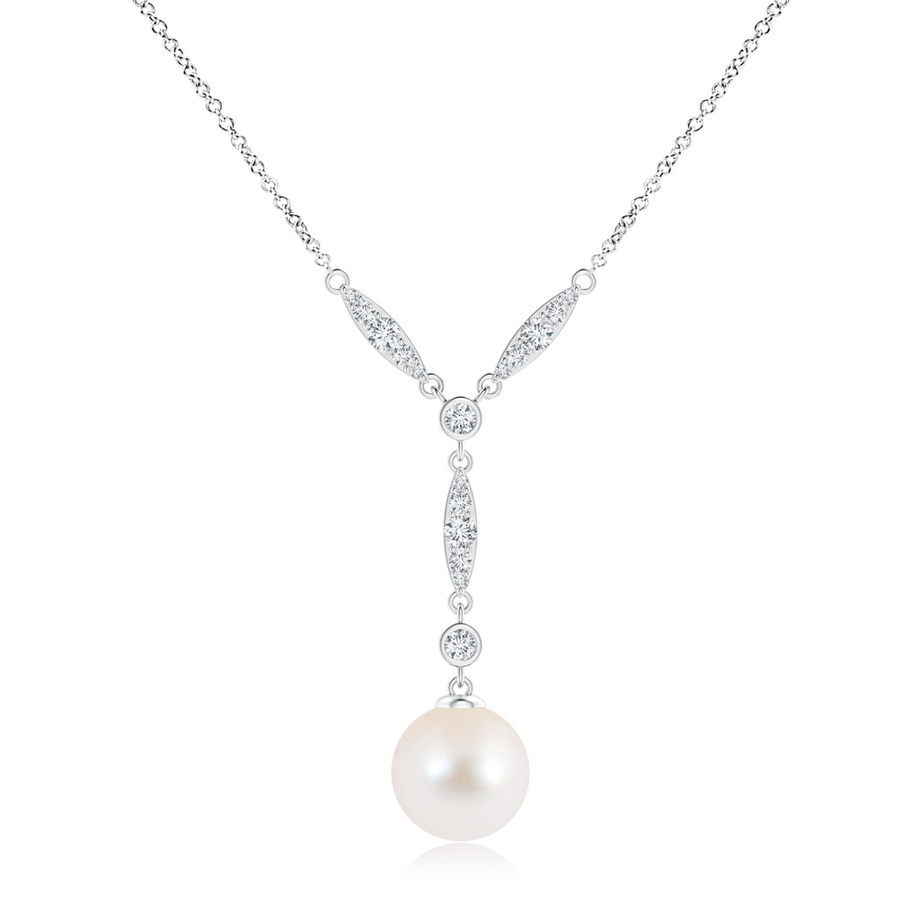 10mm AAA Freshwater Pearl Lariat Style Necklace with Diamonds in White Gold
