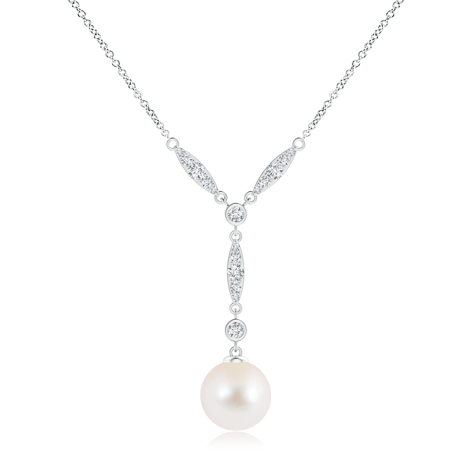 10mm AAA Freshwater Pearl Lariat Style Necklace with Diamonds in White Gold 