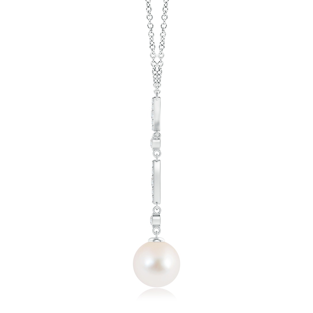 10mm AAA Freshwater Pearl Lariat Style Necklace with Diamonds in White Gold Product Image