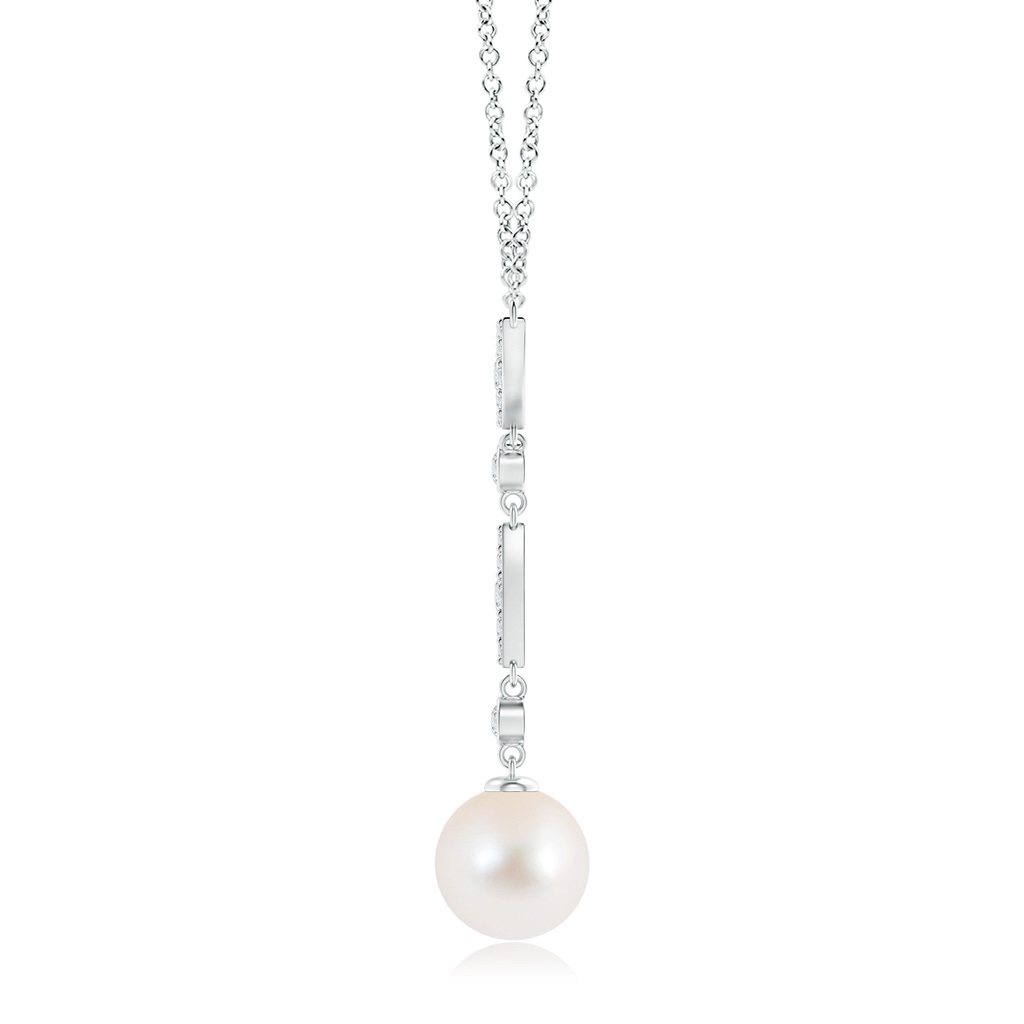 10mm AAA Freshwater Pearl Lariat Style Necklace with Diamonds in White Gold - side 199