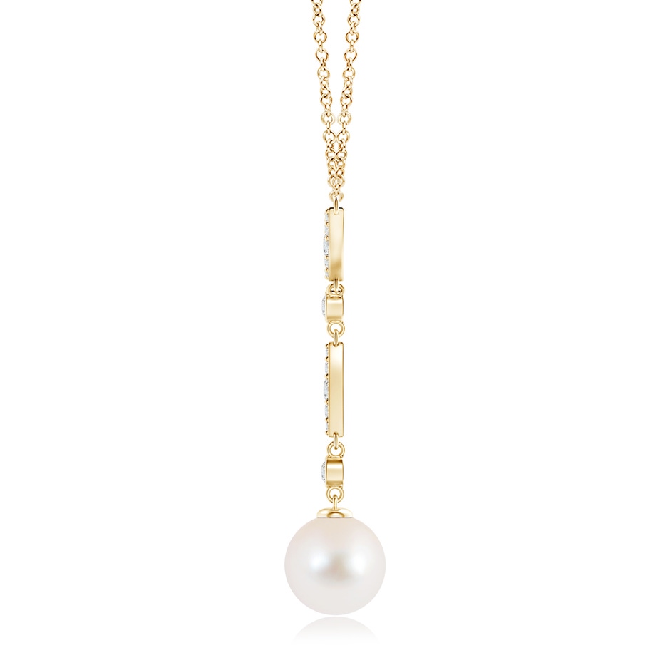 10mm AAA Freshwater Pearl Lariat Style Necklace with Diamonds in Yellow Gold product image