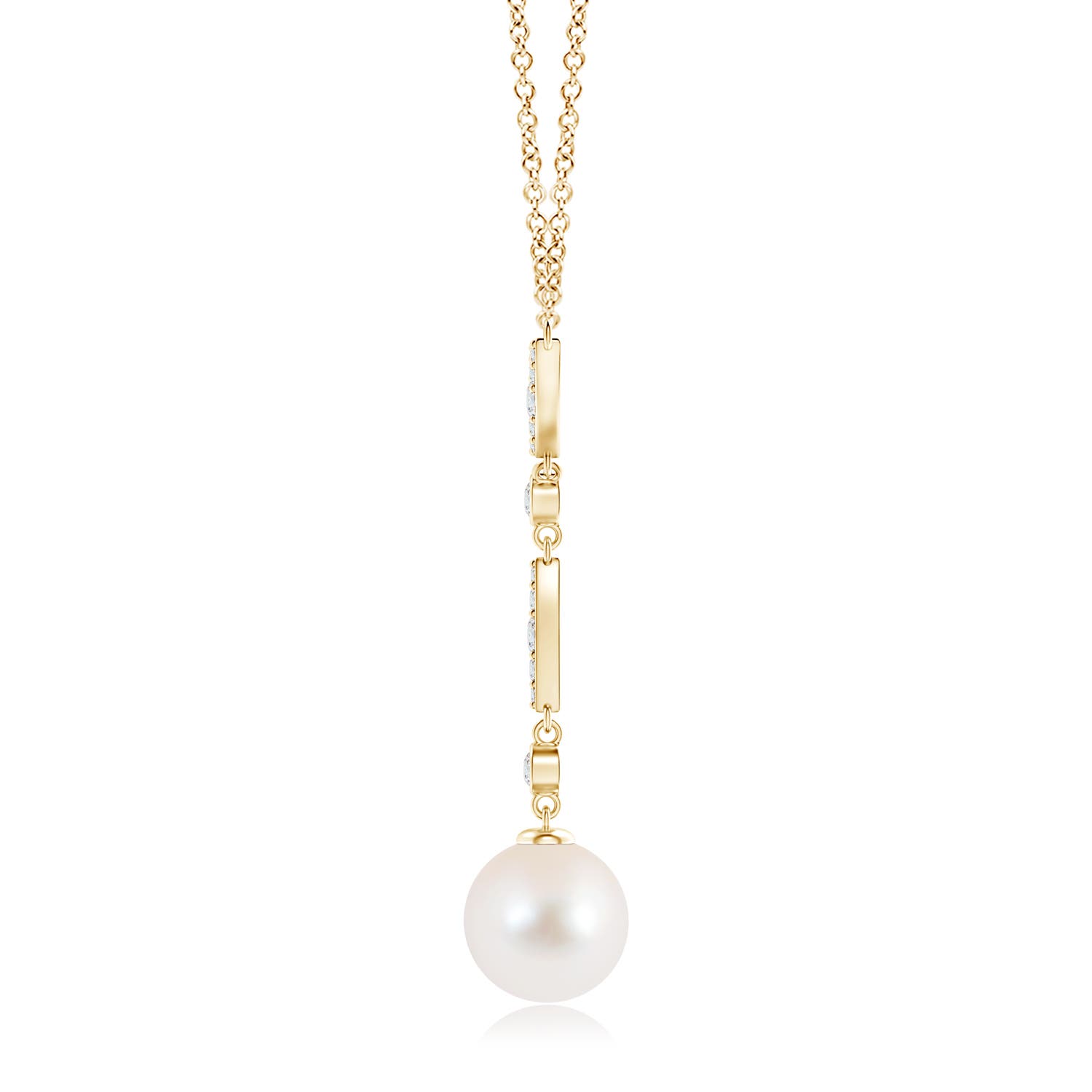 10mm AAA Freshwater Pearl Lariat Style Necklace with Diamonds in Yellow Gold - side 2