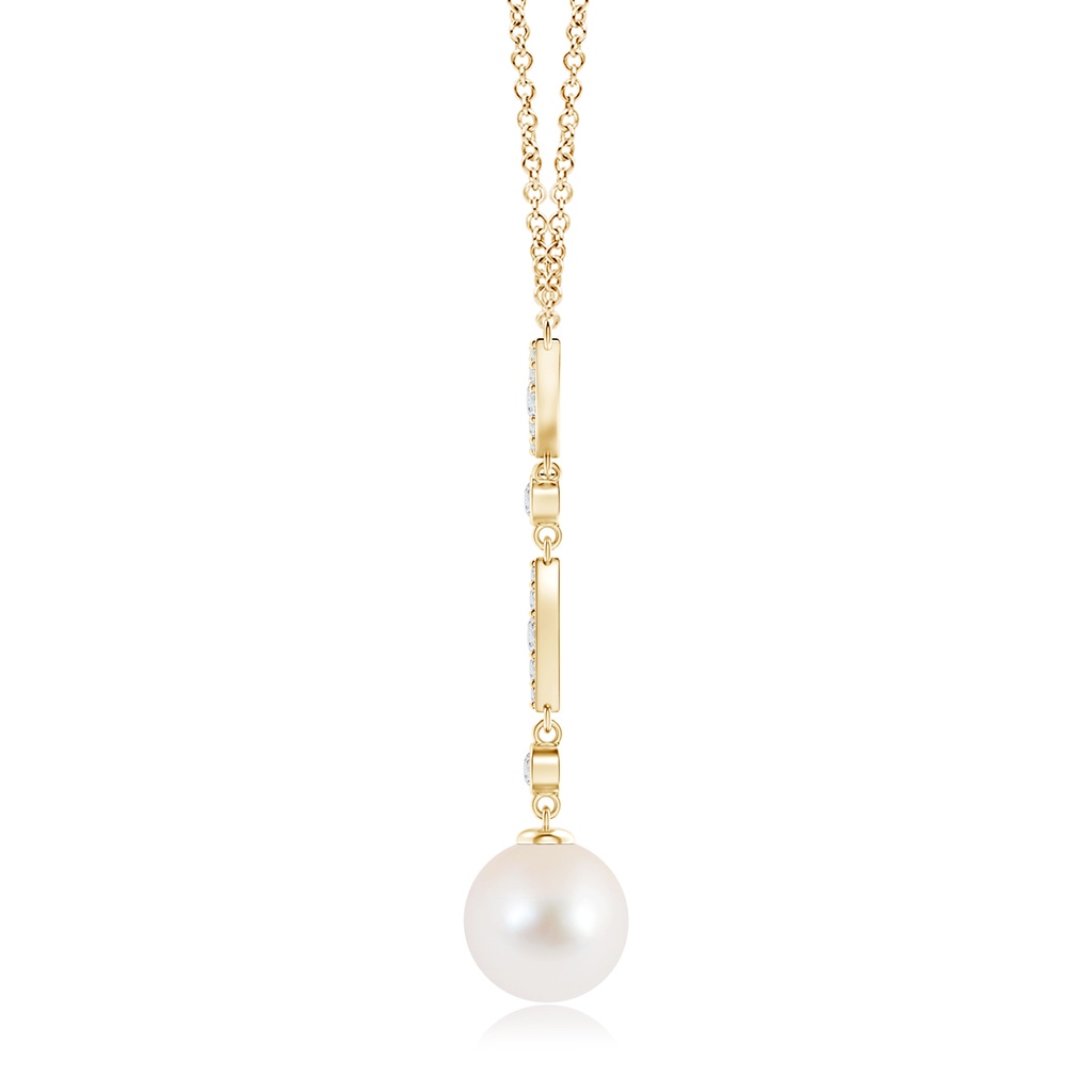 10mm AAA Freshwater Pearl Lariat Style Necklace with Diamonds in Yellow Gold - side 199