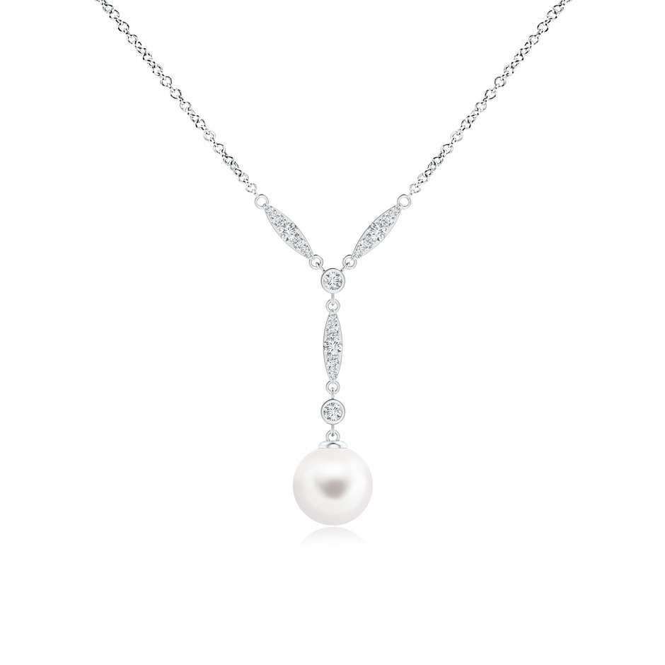 8mm AA Freshwater Pearl Lariat Style Necklace with Diamonds in 10K White Gold 