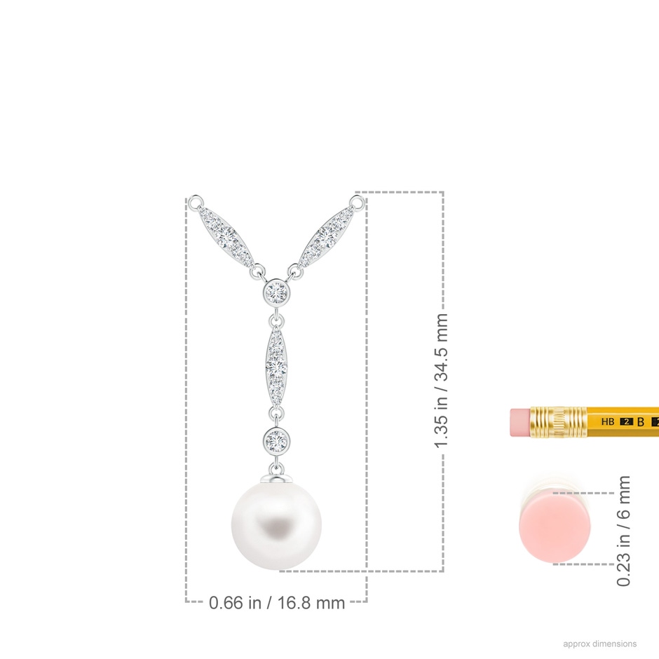 8mm AA Freshwater Pearl Lariat Style Necklace with Diamonds in 10K White Gold ruler