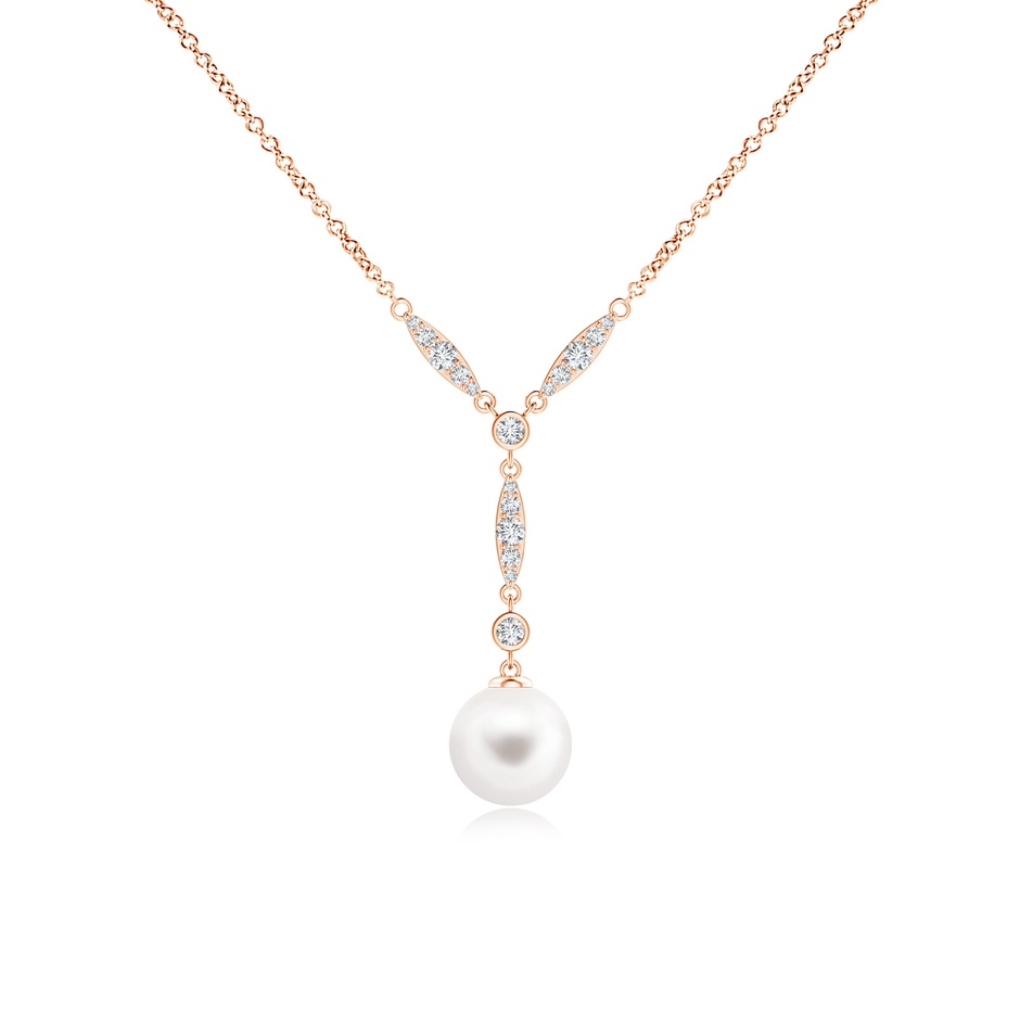 8mm AA Freshwater Pearl Lariat Style Necklace with Diamonds in Rose Gold 