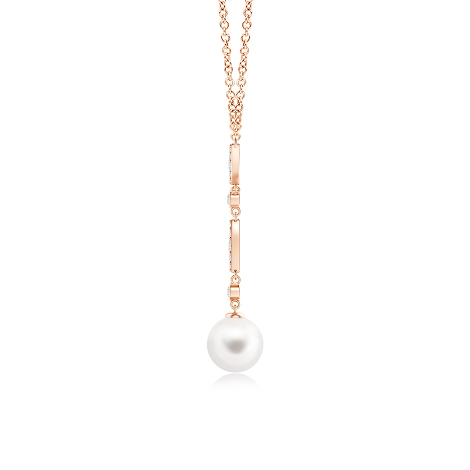 8mm AA Freshwater Pearl Lariat Style Necklace with Diamonds in Rose Gold side 199