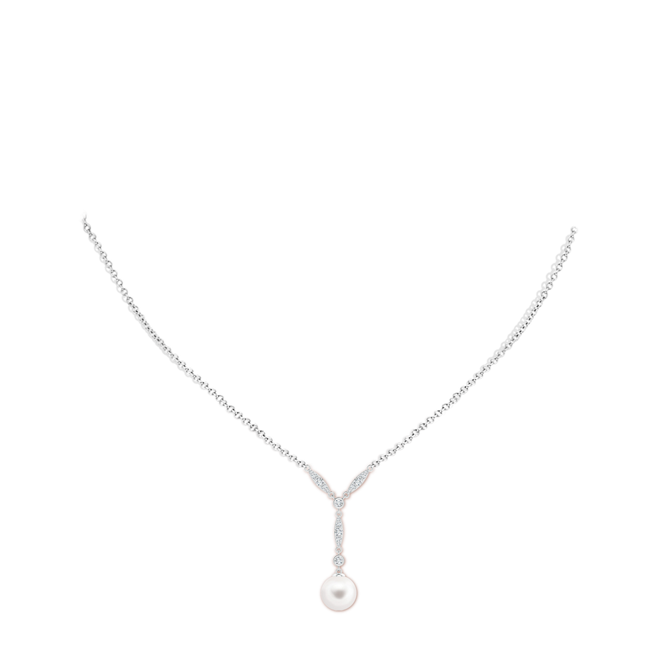 8mm AA Freshwater Pearl Lariat Style Necklace with Diamonds in S999 Silver pen