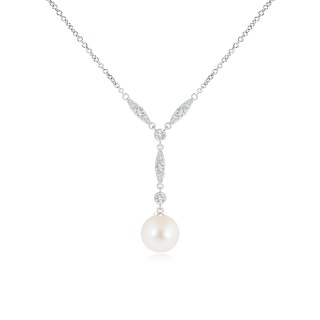 8mm AAA Freshwater Pearl Lariat Style Necklace with Diamonds in S999 Silver