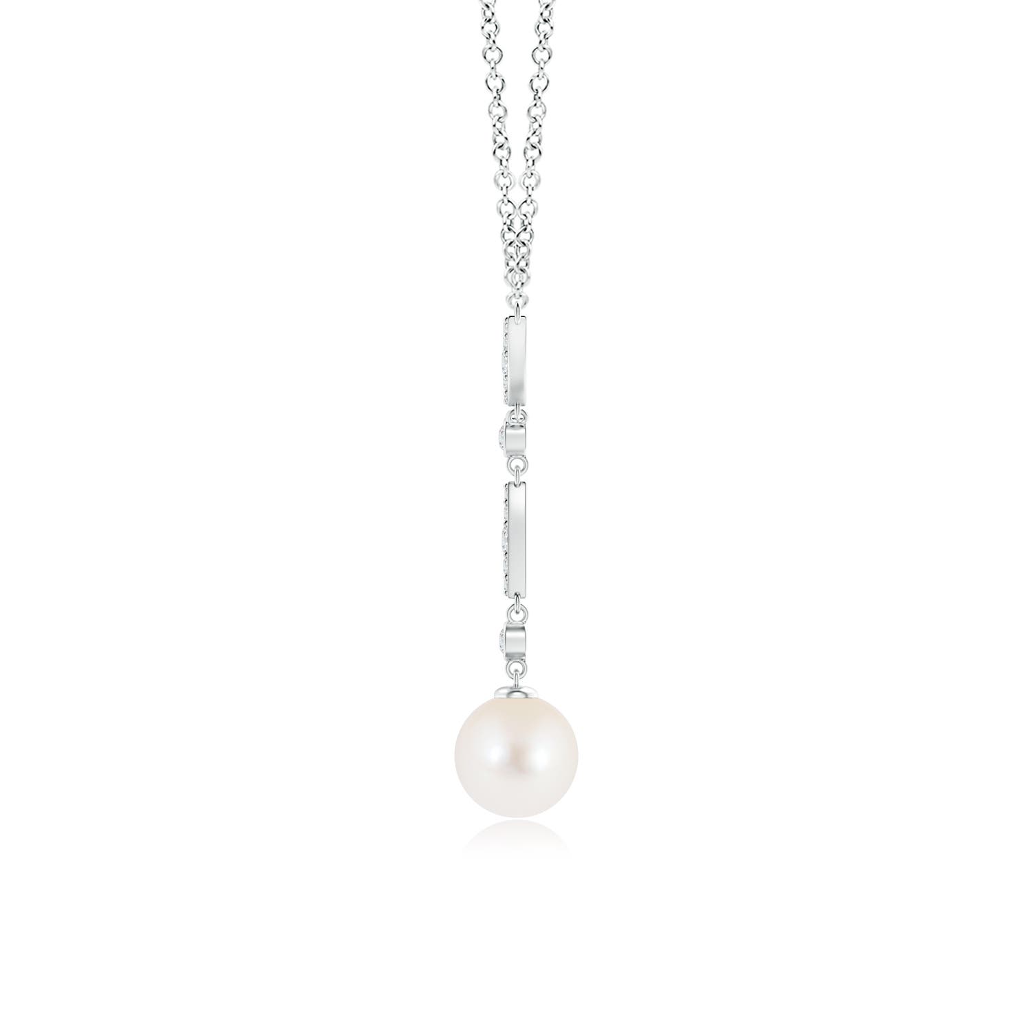 8mm AAA Freshwater Pearl Lariat Style Necklace with Diamonds in White Gold