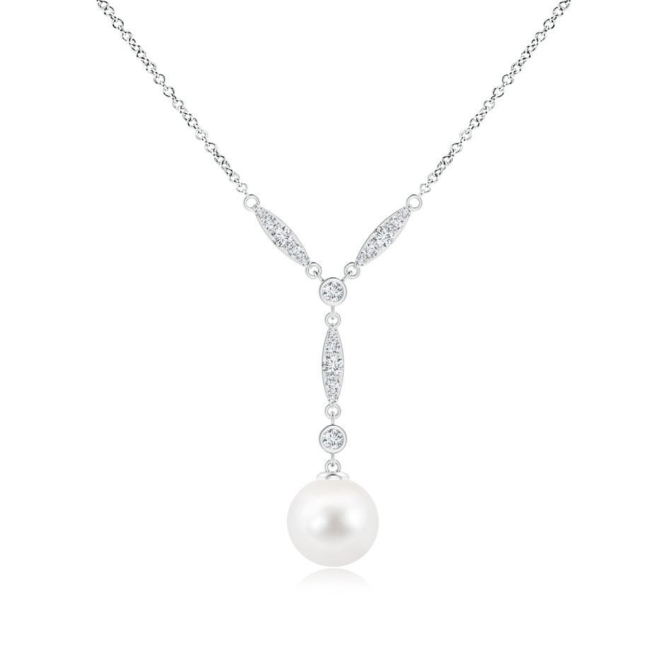 9mm AA Freshwater Pearl Lariat Style Necklace with Diamonds in S999 Silver 
