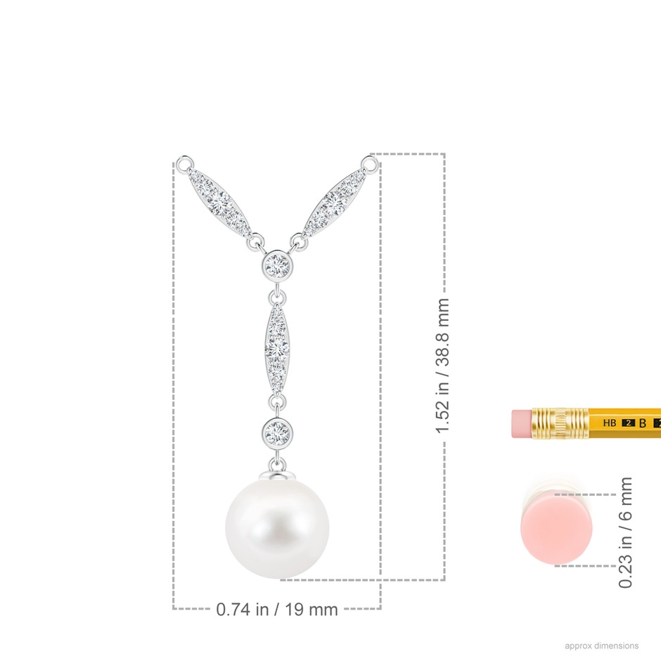 9mm AA Freshwater Pearl Lariat Style Necklace with Diamonds in S999 Silver ruler