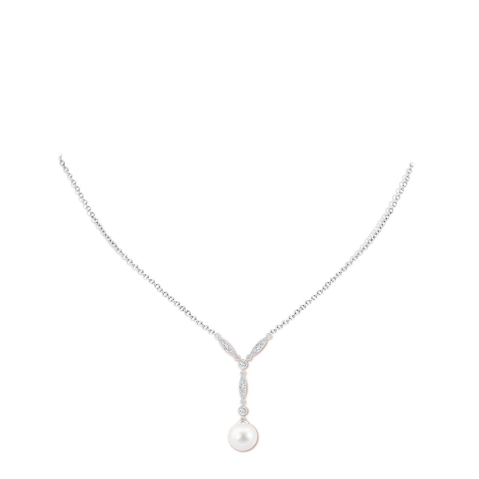 9mm AA Freshwater Pearl Lariat Style Necklace with Diamonds in S999 Silver pen