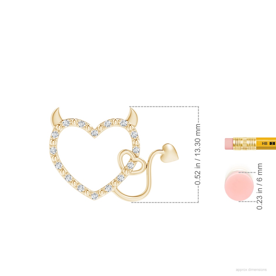 1mm GVS2 Diamond Devil Heart Pendant in 18K Yellow Gold ruler