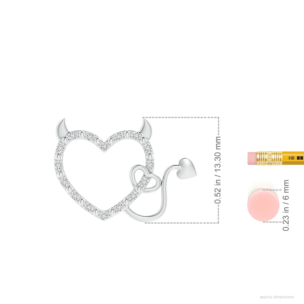1mm HSI2 Diamond Devil Heart Pendant in White Gold ruler