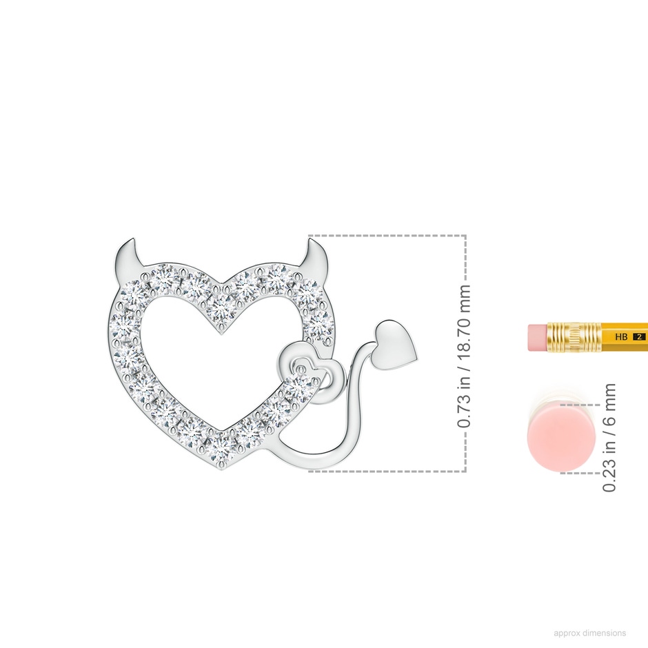 2.4mm GVS2 Diamond Devil Heart Pendant in White Gold ruler