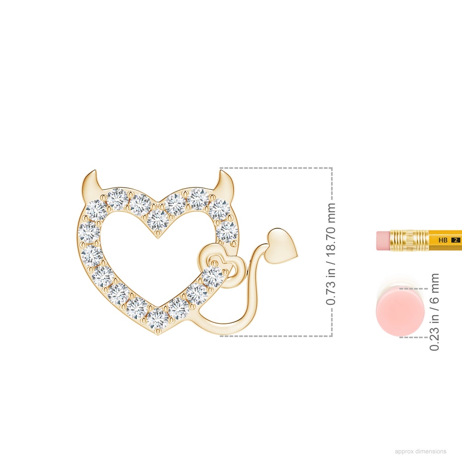 2.4mm GVS2 Diamond Devil Heart Pendant in Yellow Gold ruler