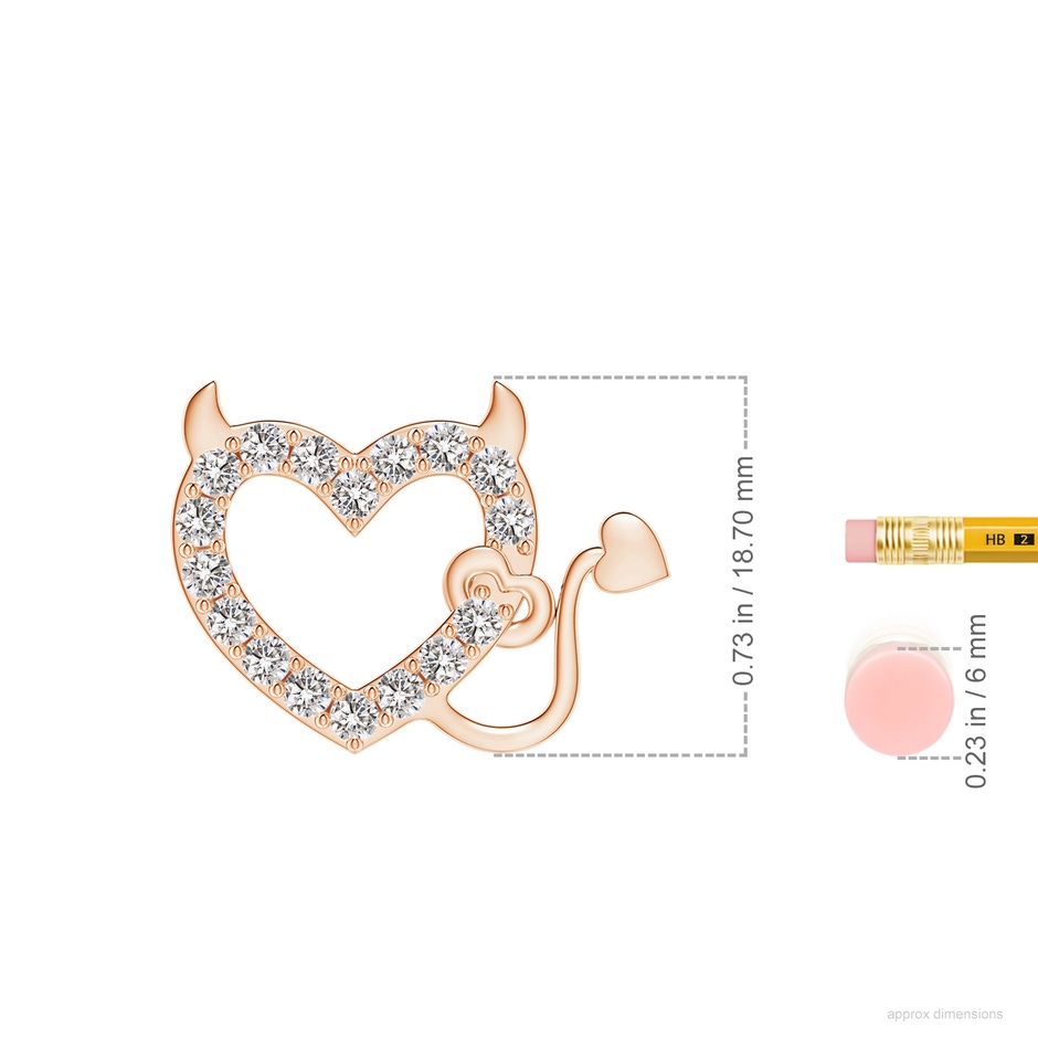 2.4mm IJI1I2 Diamond Devil Heart Pendant in Rose Gold ruler