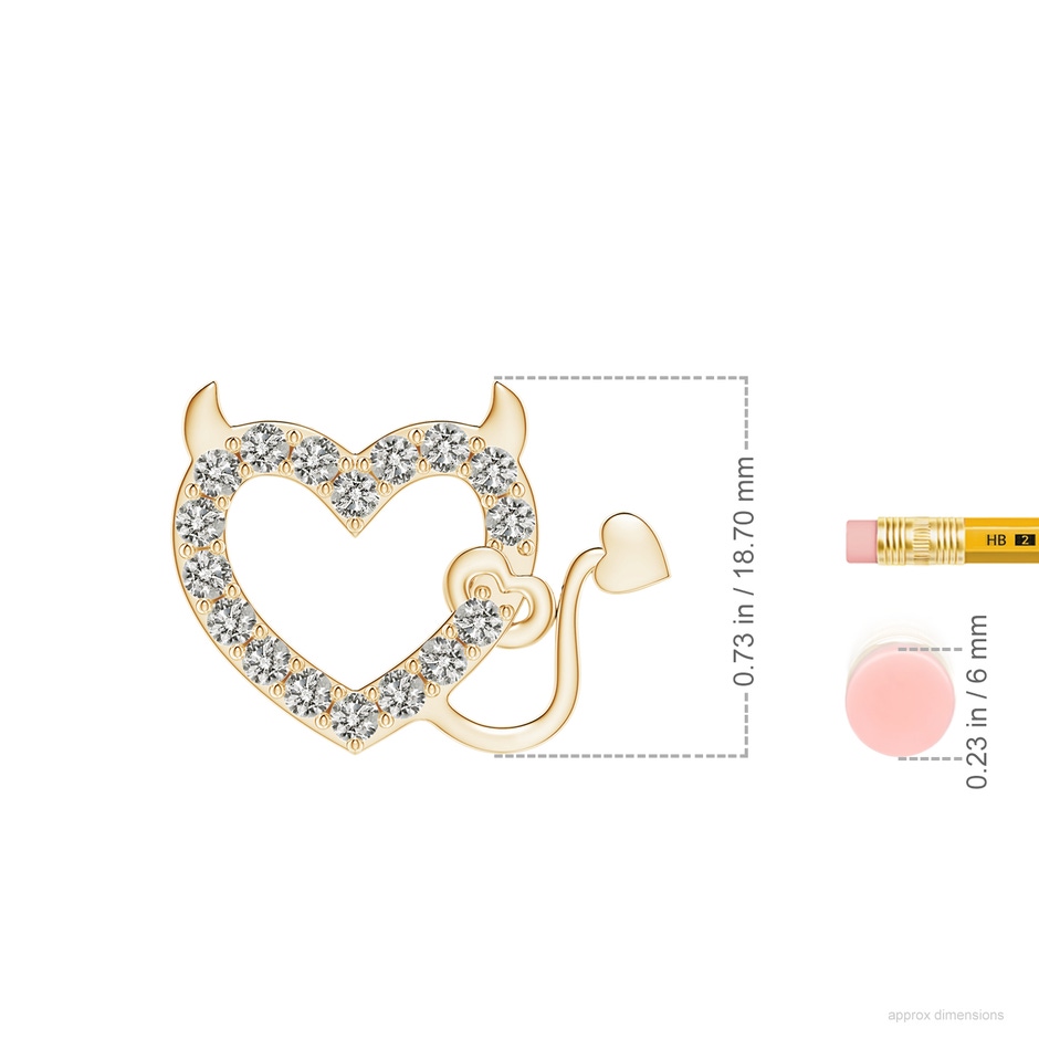2.4mm KI3 Diamond Devil Heart Pendant in Yellow Gold ruler