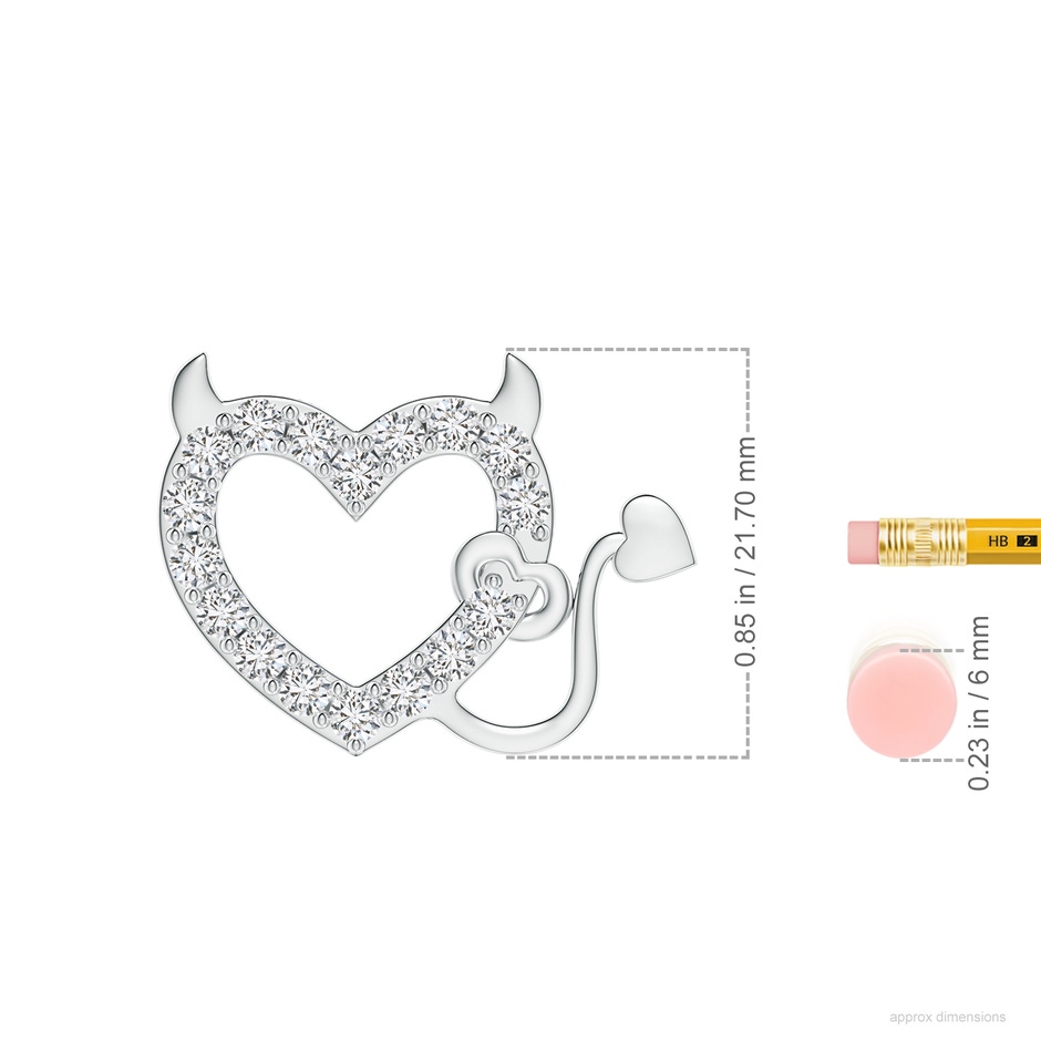 2.85mm HSI2 Diamond Devil Heart Pendant in White Gold ruler