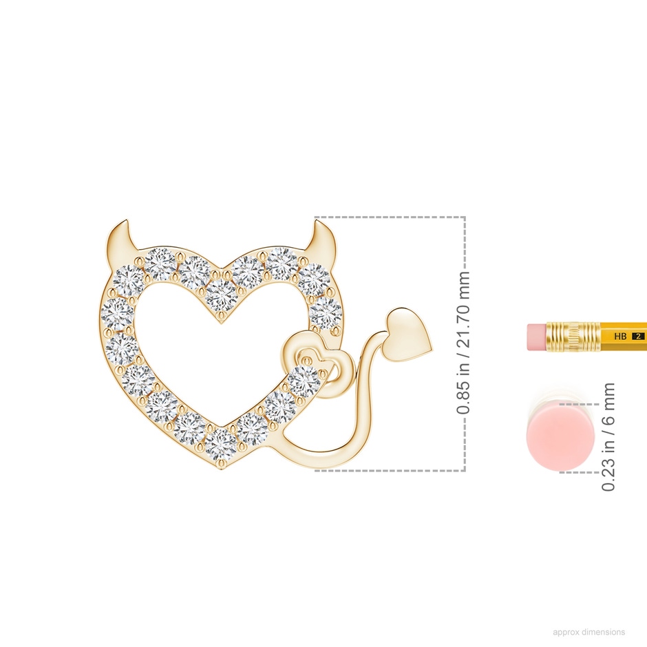 2.85mm HSI2 Diamond Devil Heart Pendant in Yellow Gold ruler