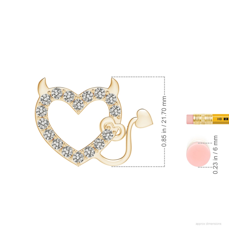 2.85mm KI3 Diamond Devil Heart Pendant in Yellow Gold ruler